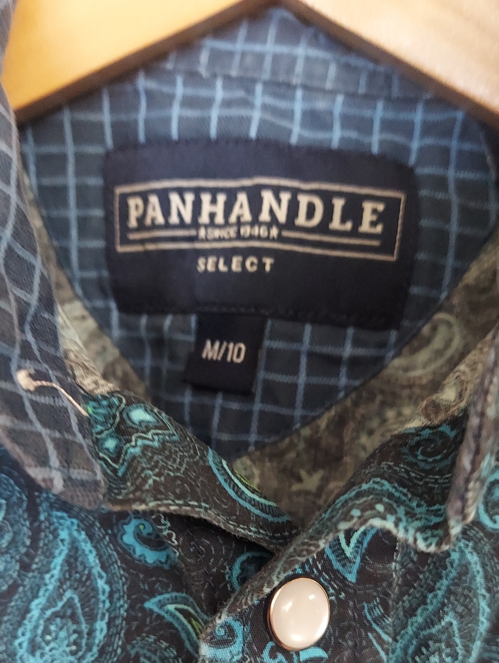 Panhandle Boy's Teal Black Paisley Western Long Sleeve Pearl Snap Shirt Sz M/10 - Picture 3 of 9